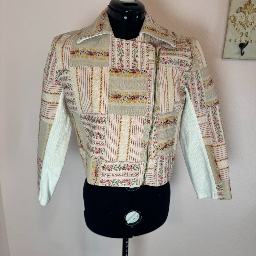 Andrea Diodati Patchwork Moto Cotton Jacket Small Cropped